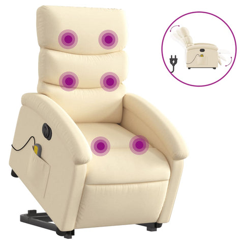 vidaXL Elektrischer Massagesessel mit Aufstehhilfe Creme Stoff