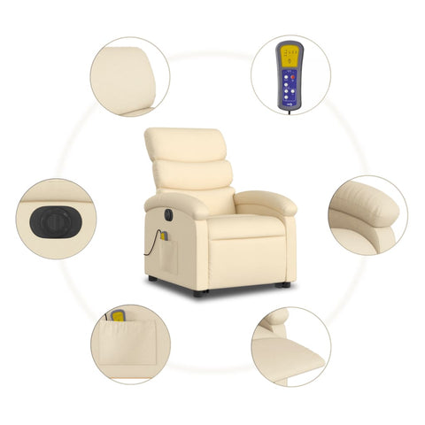 vidaXL Elektrischer Massagesessel mit Aufstehhilfe Creme Stoff