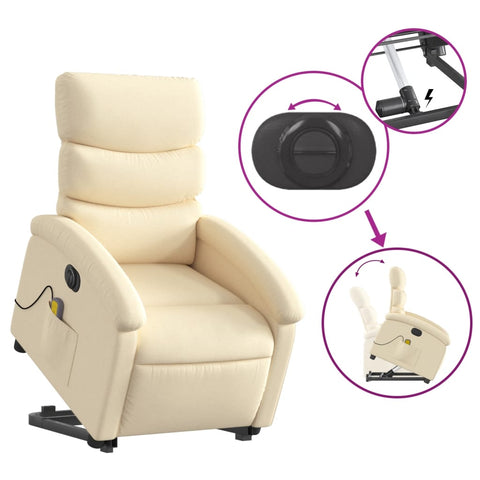 vidaXL Elektrischer Massagesessel mit Aufstehhilfe Creme Stoff