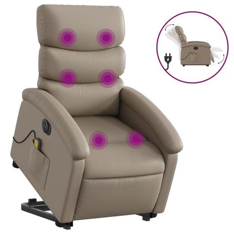 vidaXL Massagesessel mit Aufstehhilfe Elektrisch Cappuccino Kunstleder