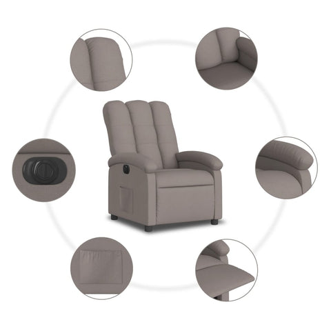 vidaXL Relaxsessel Elektrisch Taupe Stoff