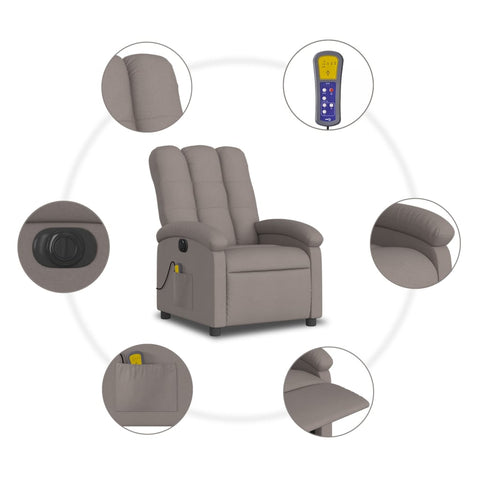 vidaXL Massagesessel Elektrisch Taupe Stoff