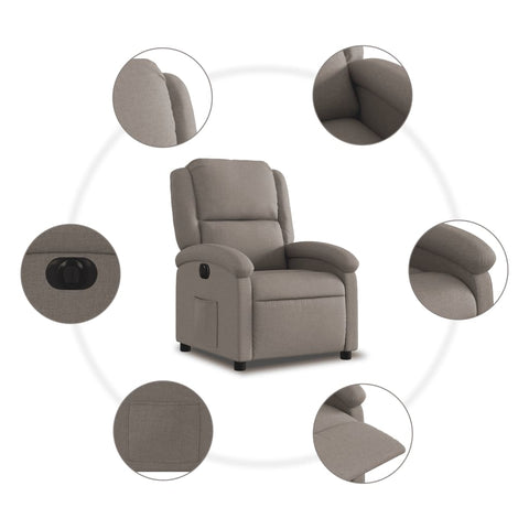 vidaXL Relaxsessel Elektrisch Taupe Stoff