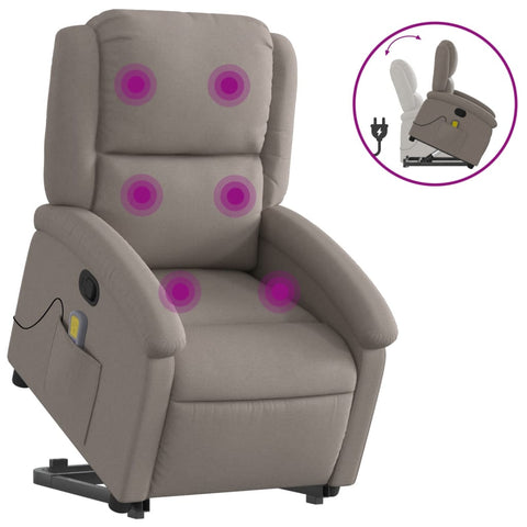 vidaXL Massagesessel mit Aufstehhilfe Taupe Stoff