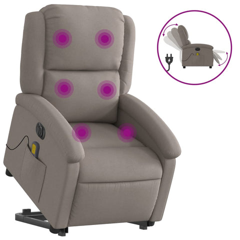 vidaXL Elektrischer Massagesessel mit Aufstehhilfe Taupe Stoff