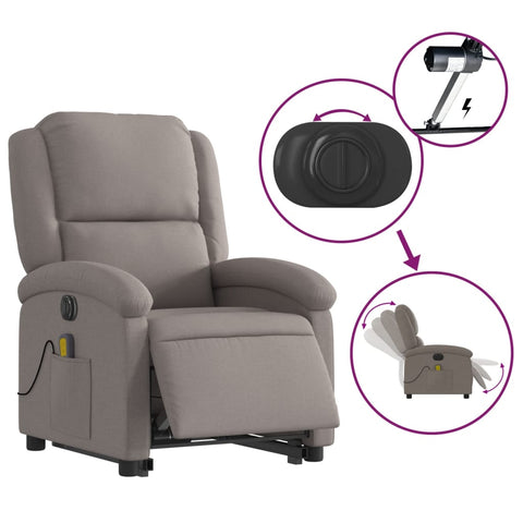 vidaXL Elektrischer Massagesessel mit Aufstehhilfe Taupe Stoff