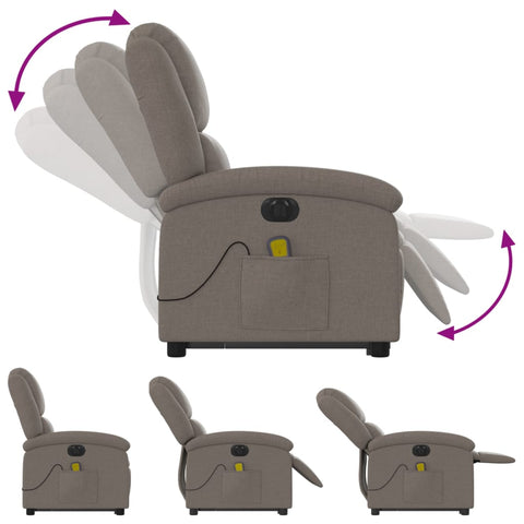 vidaXL Elektrischer Massagesessel mit Aufstehhilfe Taupe Stoff