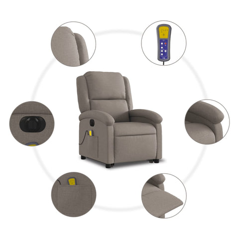 vidaXL Elektrischer Massagesessel mit Aufstehhilfe Taupe Stoff