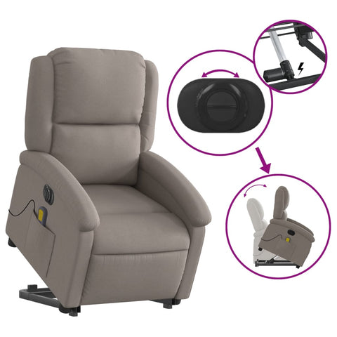 vidaXL Elektrischer Massagesessel mit Aufstehhilfe Taupe Stoff