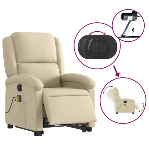 vidaXL Elektrischer Massagesessel mit Aufstehhilfe Creme Stoff