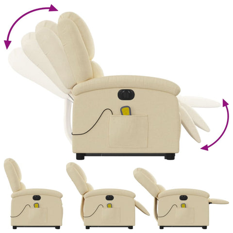 vidaXL Elektrischer Massagesessel mit Aufstehhilfe Creme Stoff