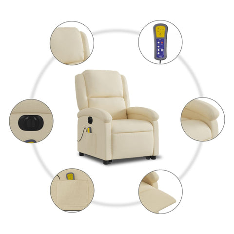 vidaXL Elektrischer Massagesessel mit Aufstehhilfe Creme Stoff