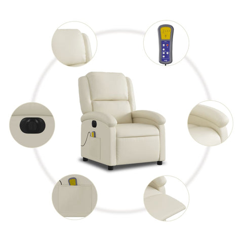 vidaXL Massagesessel Elektrisch Creme Kunstleder