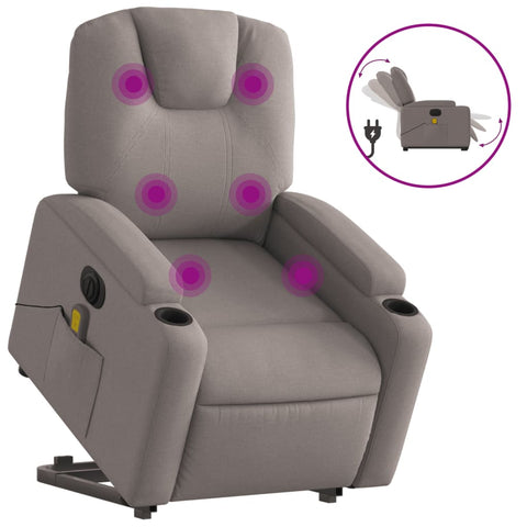 vidaXL Elektrischer Massagesessel mit Aufstehhilfe Taupe Stoff