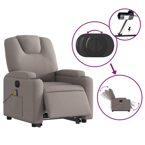 vidaXL Elektrischer Massagesessel mit Aufstehhilfe Taupe Stoff