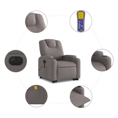 vidaXL Elektrischer Massagesessel mit Aufstehhilfe Taupe Stoff