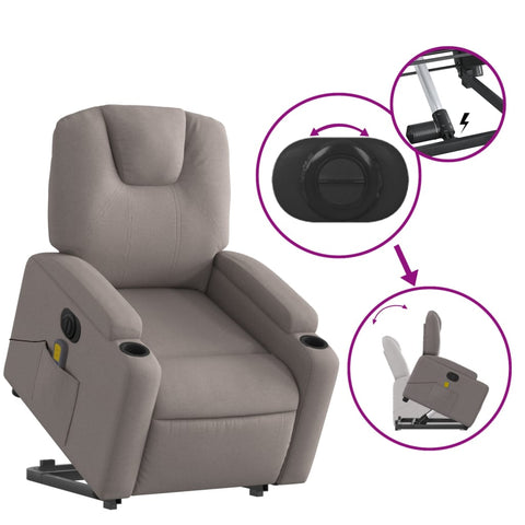 vidaXL Elektrischer Massagesessel mit Aufstehhilfe Taupe Stoff