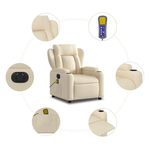 vidaXL Massagesessel Elektrisch Creme Stoff