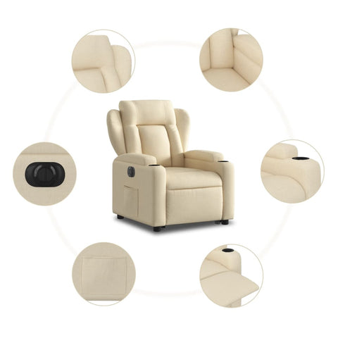 vidaXL Relaxsessel mit Aufstehhilfe Elektrisch Creme Stoff