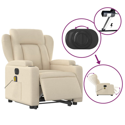 vidaXL Elektrischer Massagesessel mit Aufstehhilfe Creme Stoff