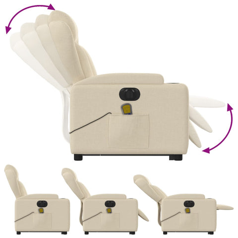 vidaXL Elektrischer Massagesessel mit Aufstehhilfe Creme Stoff