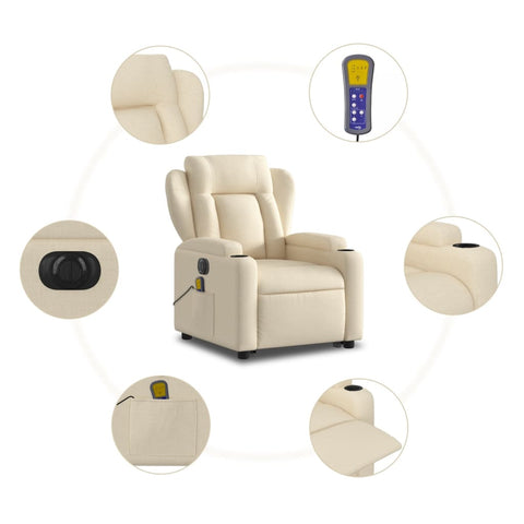 vidaXL Elektrischer Massagesessel mit Aufstehhilfe Creme Stoff