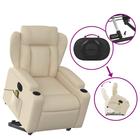 vidaXL Elektrischer Massagesessel mit Aufstehhilfe Creme Stoff