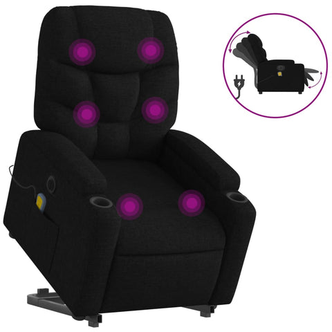 vidaXL Elektrischer Massagesessel mit Aufstehhilfe Schwarz Stoff