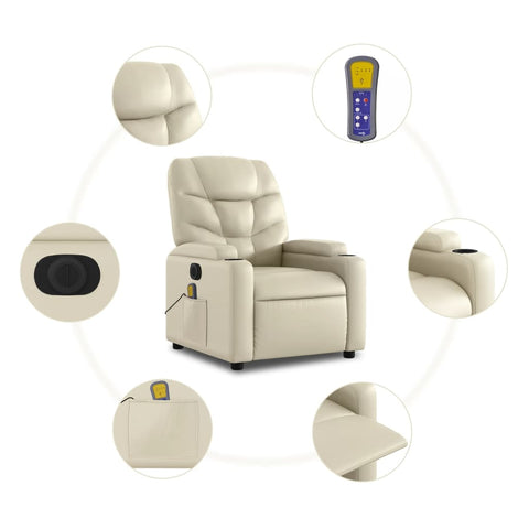 vidaXL Massagesessel Elektrisch Creme Kunstleder