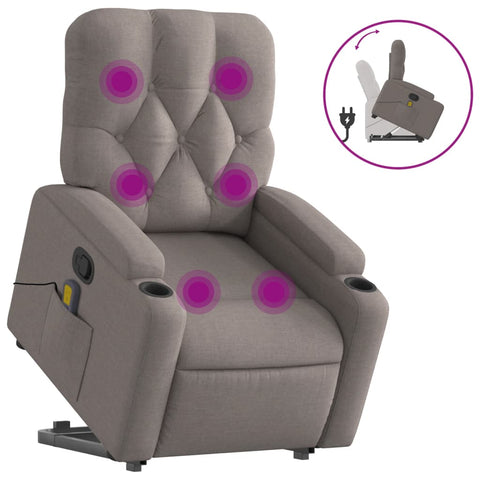 vidaXL Massagesessel mit Aufstehhilfe Taupe Stoff