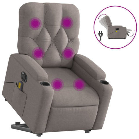 vidaXL Elektrischer Massagesessel mit Aufstehhilfe Taupe Stoff