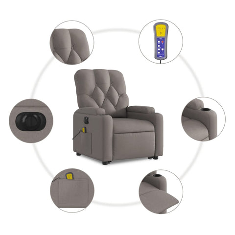 vidaXL Elektrischer Massagesessel mit Aufstehhilfe Taupe Stoff