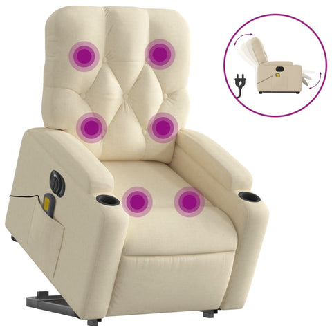 vidaXL Elektrischer Massagesessel mit Aufstehhilfe Creme Stoff