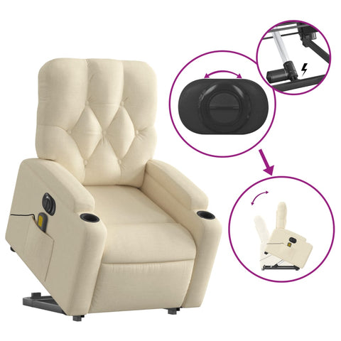 vidaXL Elektrischer Massagesessel mit Aufstehhilfe Creme Stoff