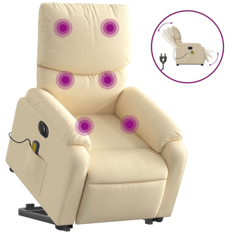 vidaXL Elektrischer Massagesessel mit Aufstehhilfe Creme Stoff