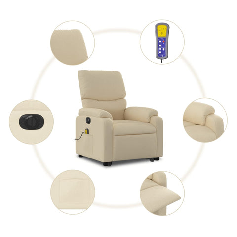 vidaXL Elektrischer Massagesessel mit Aufstehhilfe Creme Stoff