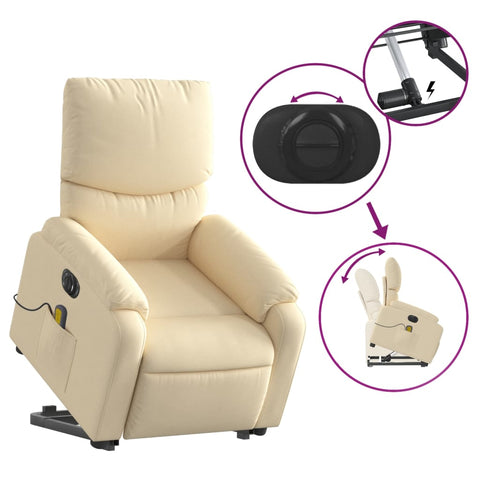 vidaXL Elektrischer Massagesessel mit Aufstehhilfe Creme Stoff