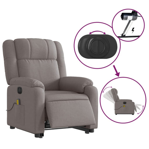 vidaXL Elektrischer Massagesessel mit Aufstehhilfe Taupe Stoff