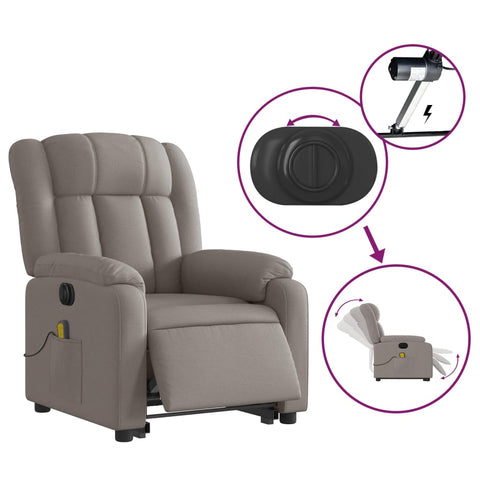 vidaXL Elektrischer Massagesessel mit Aufstehhilfe Taupe Stoff