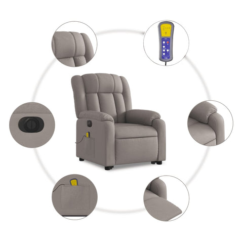 vidaXL Elektrischer Massagesessel mit Aufstehhilfe Taupe Stoff