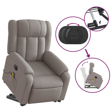 vidaXL Elektrischer Massagesessel mit Aufstehhilfe Taupe Stoff