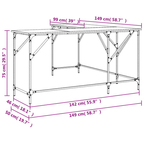 vidaXL Schreibtisch Sonoma-Eiche 149x149x75 cm Holzwerkstoff