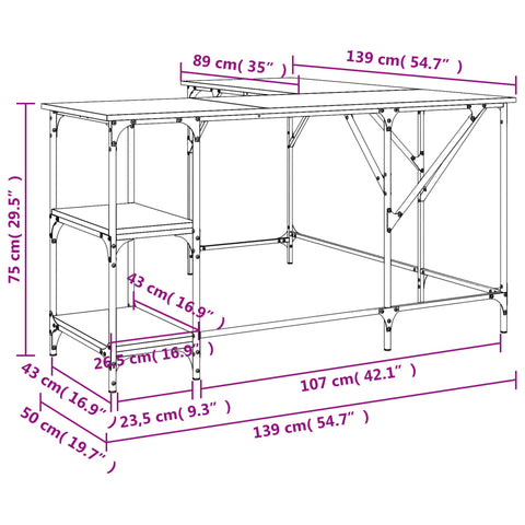 vidaXL Schreibtisch Sonoma-Eiche 139x139x75 cm Holzwerkstoff