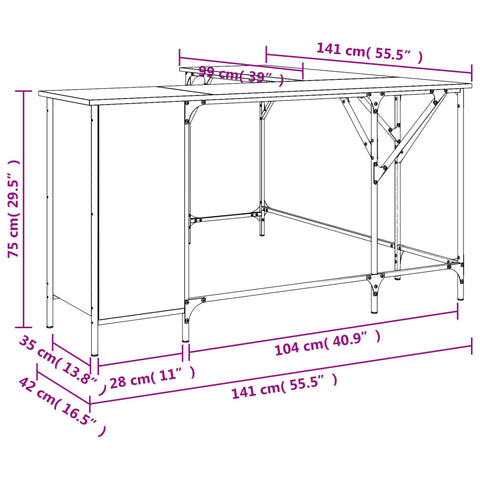 vidaXL Schreibtisch Schwarz 141x141x75 cm Holzwerkstoff