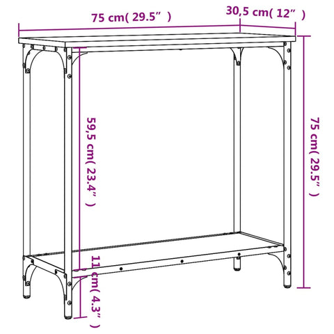 vidaXL Konsolentisch Grau Sonoma 75x30,5x75 cm Holzwerkstoff