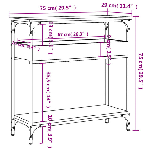 vidaXL Konsolentisch mit Ablage Schwarz 75x29x75cm Holzwerkstoff