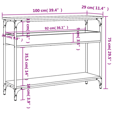 vidaXL Konsolentisch mit Ablage Sonoma-Eiche 100x29x75cm Holzwerkstoff