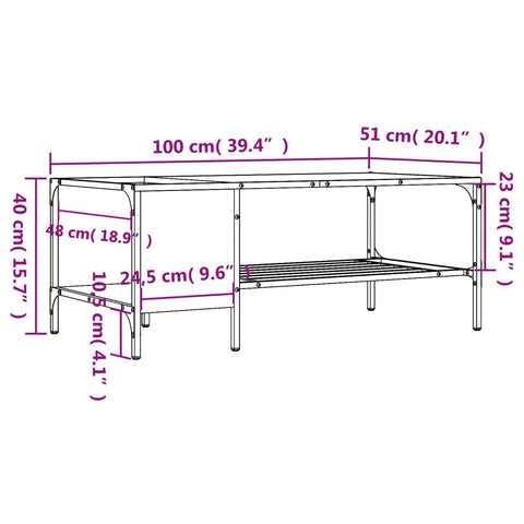 vidaXL Couchtisch mit Regal Räuchereiche 100x51x40 cm Holzwerkstoff