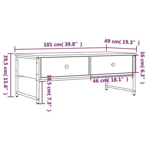 vidaXL Couchtisch Räuchereiche 101x49x39,5 cm Holzwerkstoff