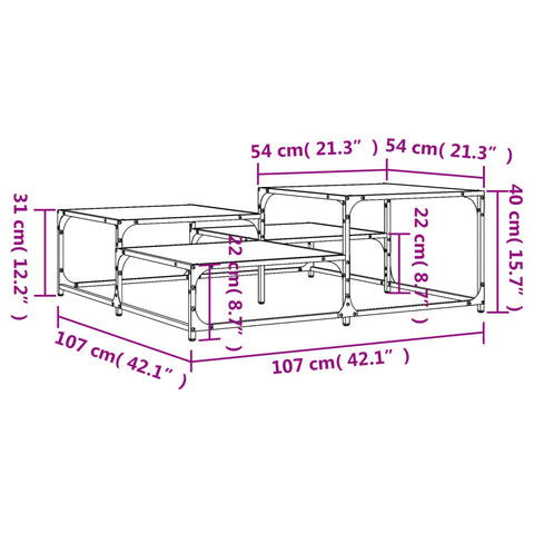 vidaXL Couchtisch Räuchereiche 107x107x40 cm Holzwerkstoff